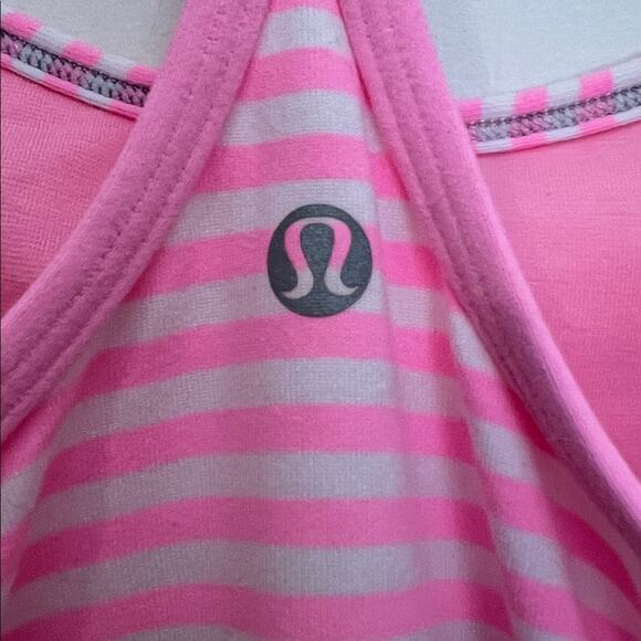 Lululemon Power Y Tank *Luon Light Classic Stripe in White and Pink Shell - Picture 6 of 9